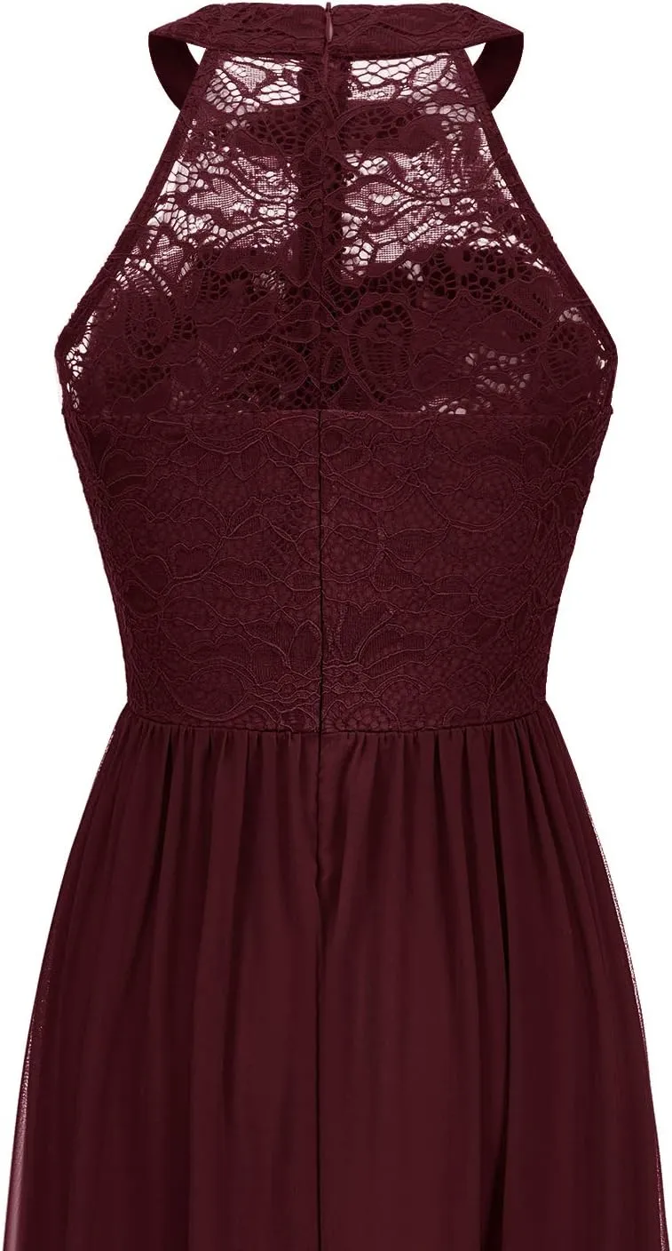 Wedtrend Women's Formal Dress, Halter Long Prom Dress Floral Lace Bridesmaid Dresses