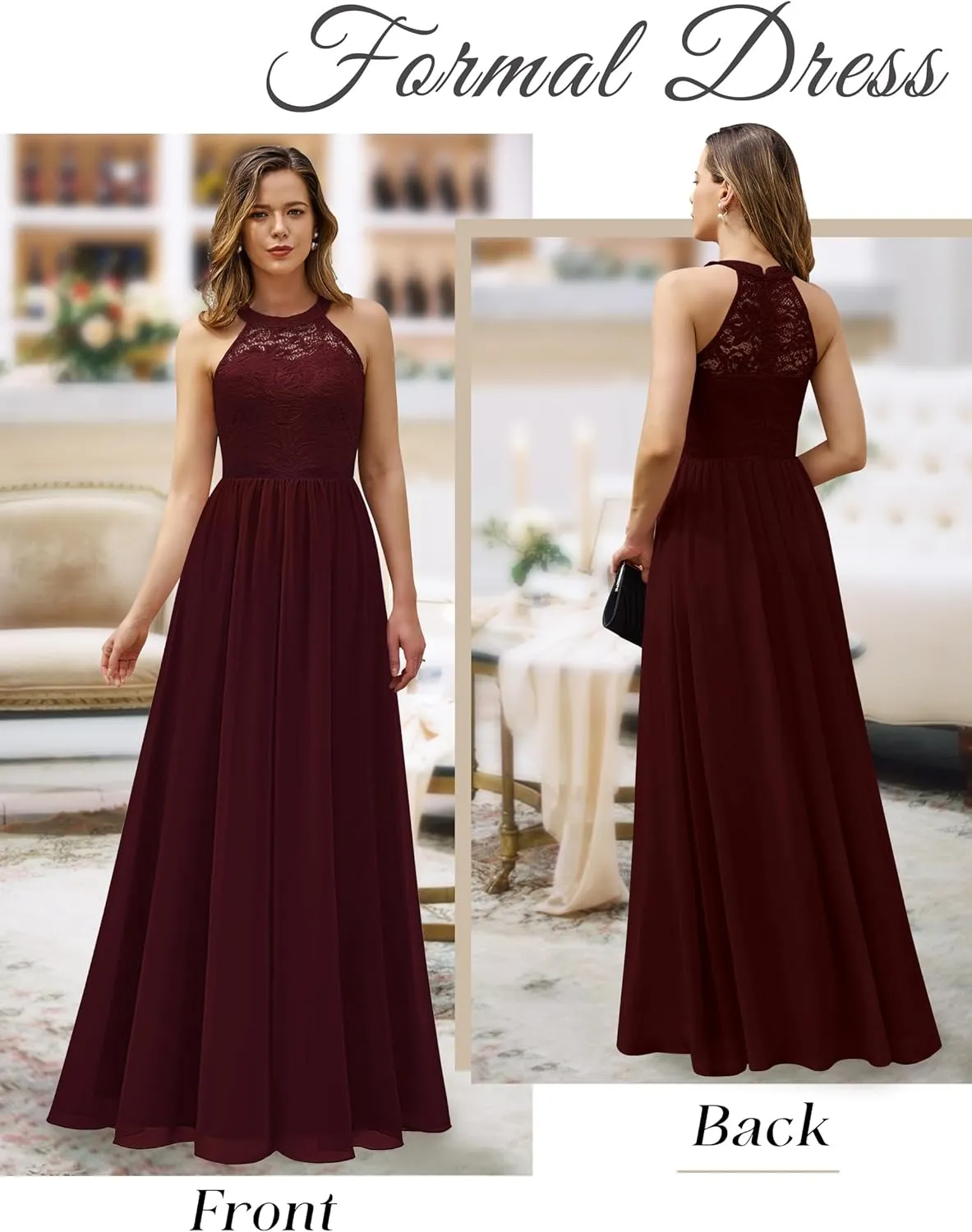 Wedtrend Women's Formal Dress, Halter Long Prom Dress Floral Lace Bridesmaid Dresses