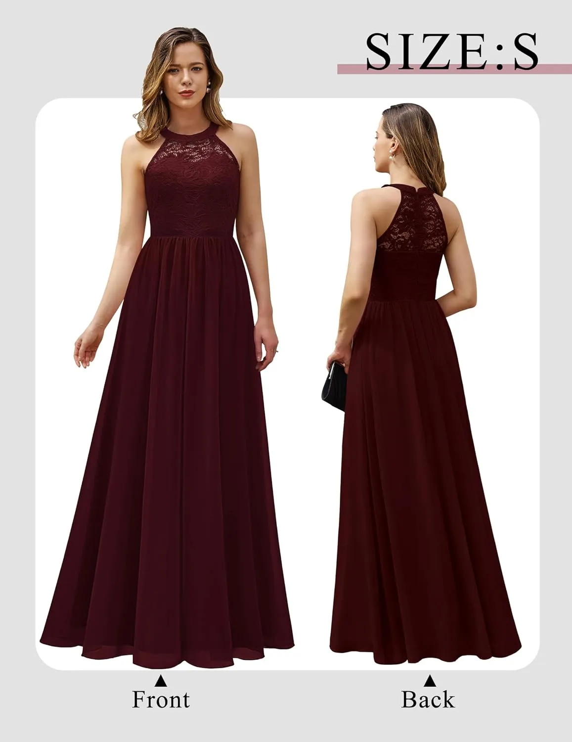 Wedtrend Women's Formal Dress, Halter Long Prom Dress Floral Lace Bridesmaid Dresses