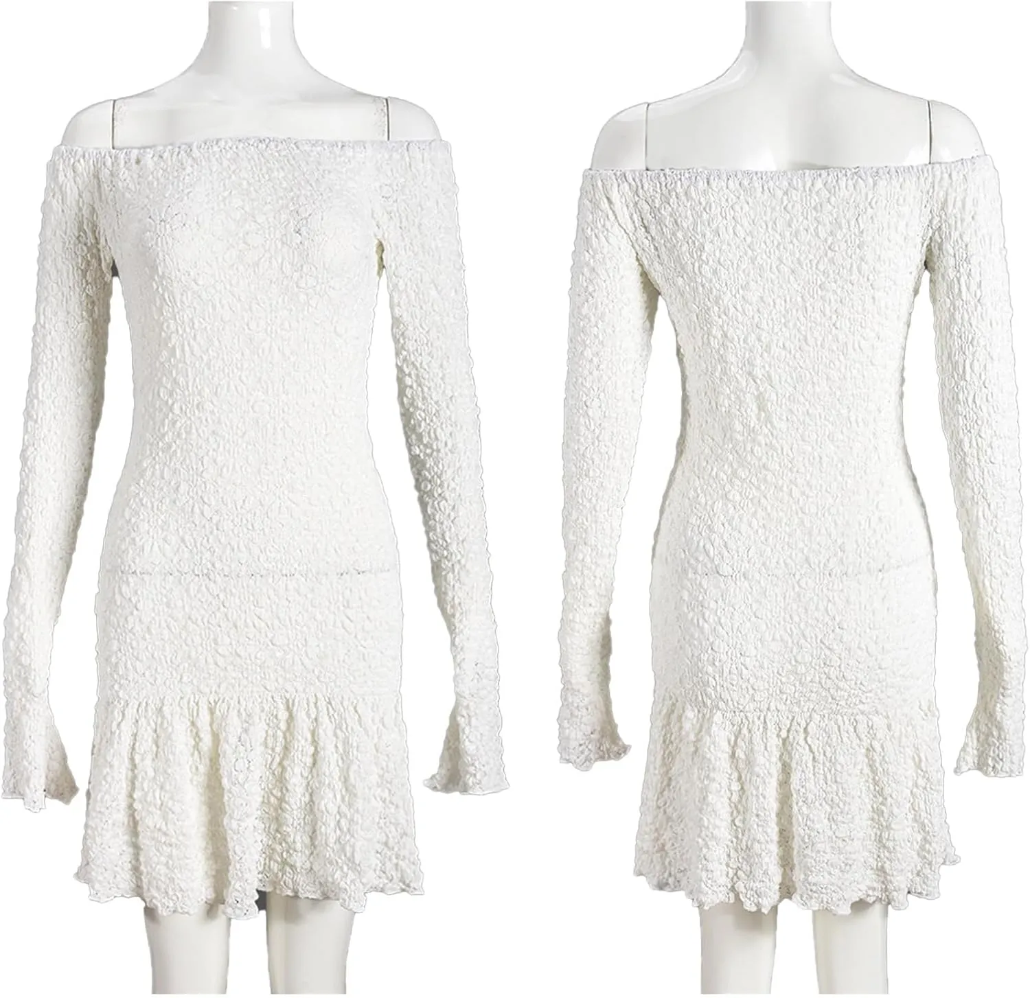 Womens 2025 Off The Shoulder Spring Dresses Long Sleeve Ruffle Bodycon Mini Wedding Guest Dresses